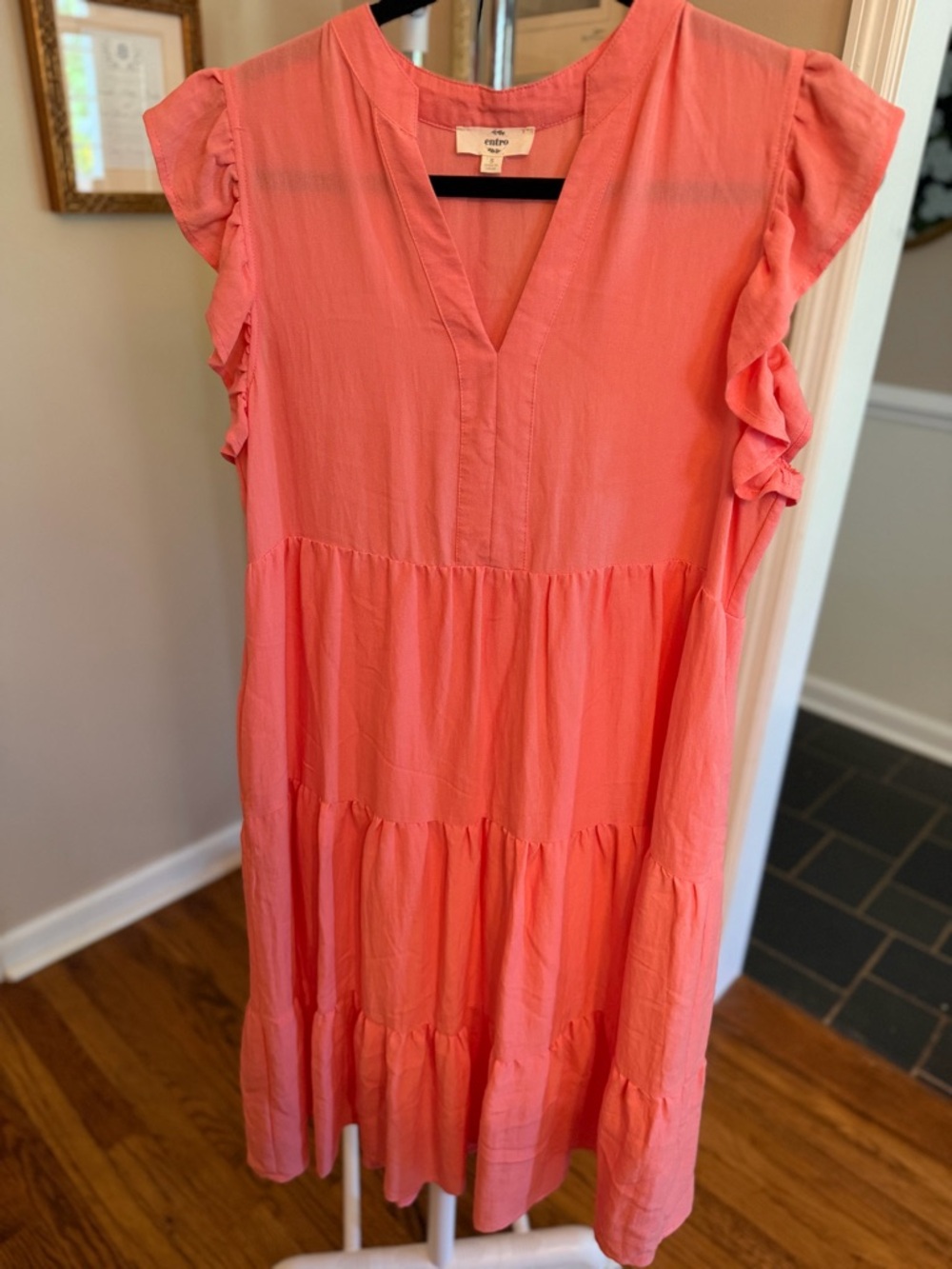 Entro Coral V-Neck Summer Dress
